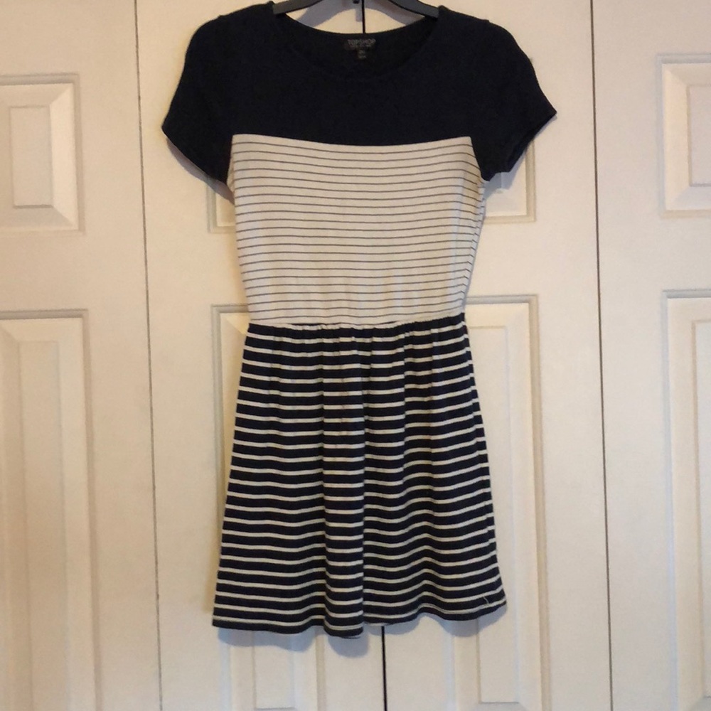 Topshop navy and white striped dress size 4